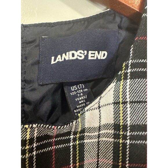 Lands' End Girls Blue Green Plaid Sleeveless Dress Pleated Button Size 7 Holiday - Picture 4 of 8